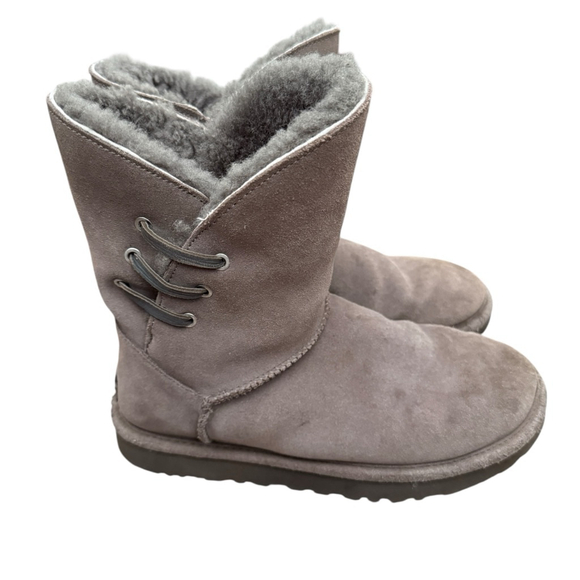 UGG Side Lace Sheepskin Boots Gray Suede Size 8 - Picture 3 of 8